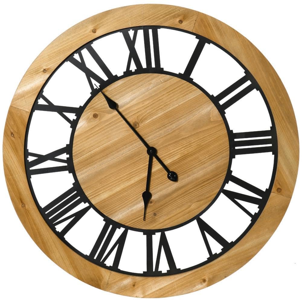 30 in. Large Wall Clock, Silent Non Ticking Metal Wood Farmhouse Clocks...