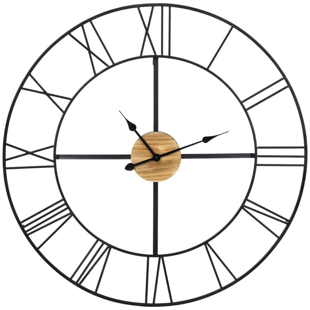 36 in. Large Wall Clock, Silent Non Ticking Wood Metal Farmhouse Clocks