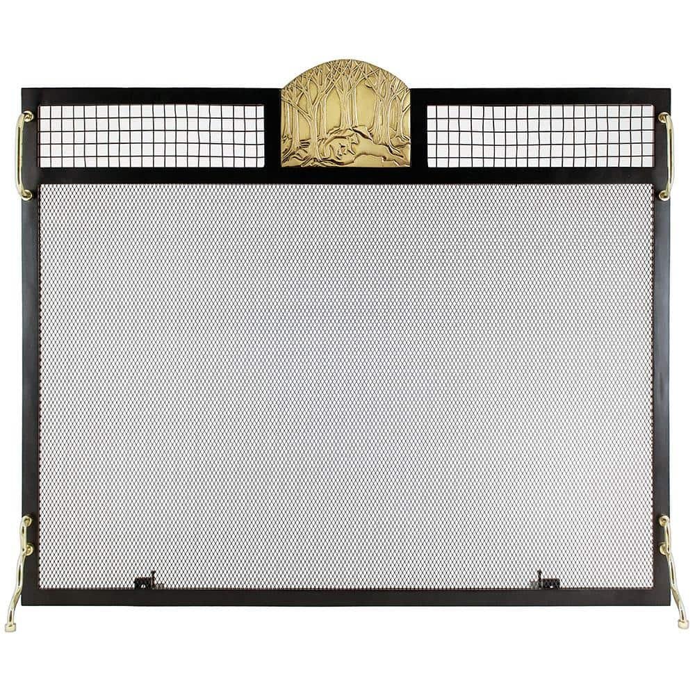 38 in. L Polished Brass and Matte Black 1-Panel Forest Fox Emblem...