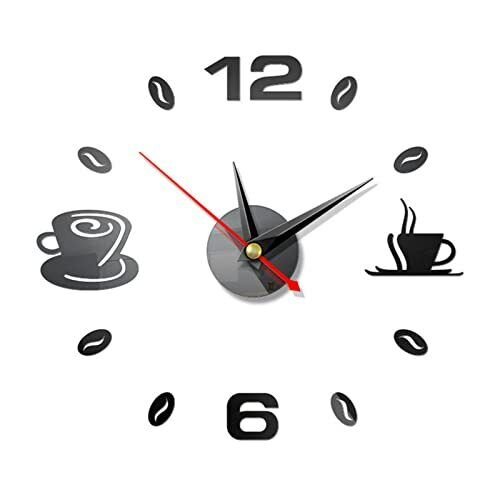 3D DIY Wall Clock, Kitchen Coffee Decor Wall Clocks Frameless Large DIY Black