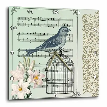 3 d Rose Musical Bird on Bird Cage with Lilies Vintage Art Wall Clock, 10 by 10 inch photo 3 d Rose Musical Bird on Bird Cage with Lilies Vintage Art Wall Clock, 10 by 10 inch featured image