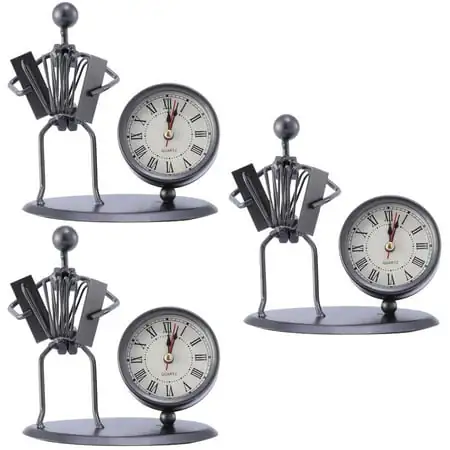 3 Pieces Wrought Iron Clock Musical Classical 3 Pieces Wrought Iron Clock Musical Classical Desk Clocks for Office Alarm Vintage Stainless Steel