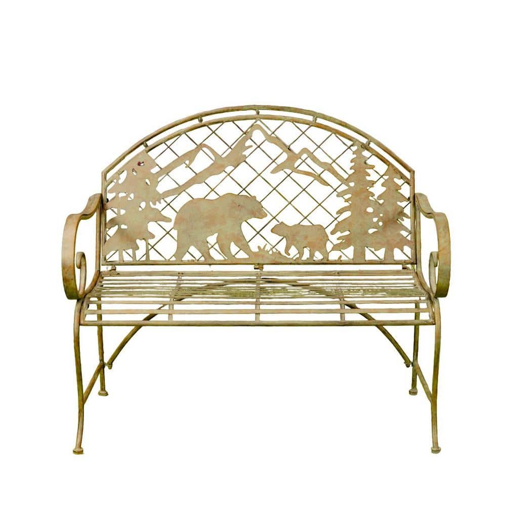 43.7 in. W 2-Seater Reddish Green Metal Outdoor Bench "Yellowstone"