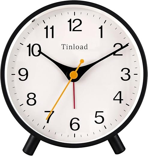 4.5 Antique Retro Analog Alarm Clock, Small Silent Bedside Desk Clock with Night Light, Battery Operated, Snooze, for Living Room, Bedroom, Bedside, Desk
