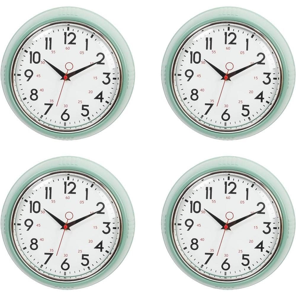 (4 Pack) 9.5 in.in Analog Glass Wall Clock - Green