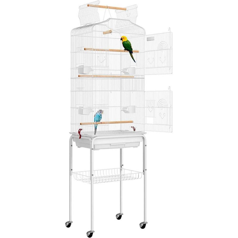59.8 in. Wrought Iron Bird Cage with Play Top and Rolling Stand...