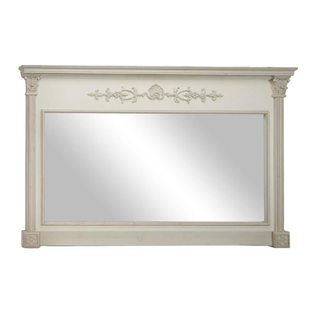59 in. x 38 in. Large Antique White Wood Rectangular Wall Mirror...