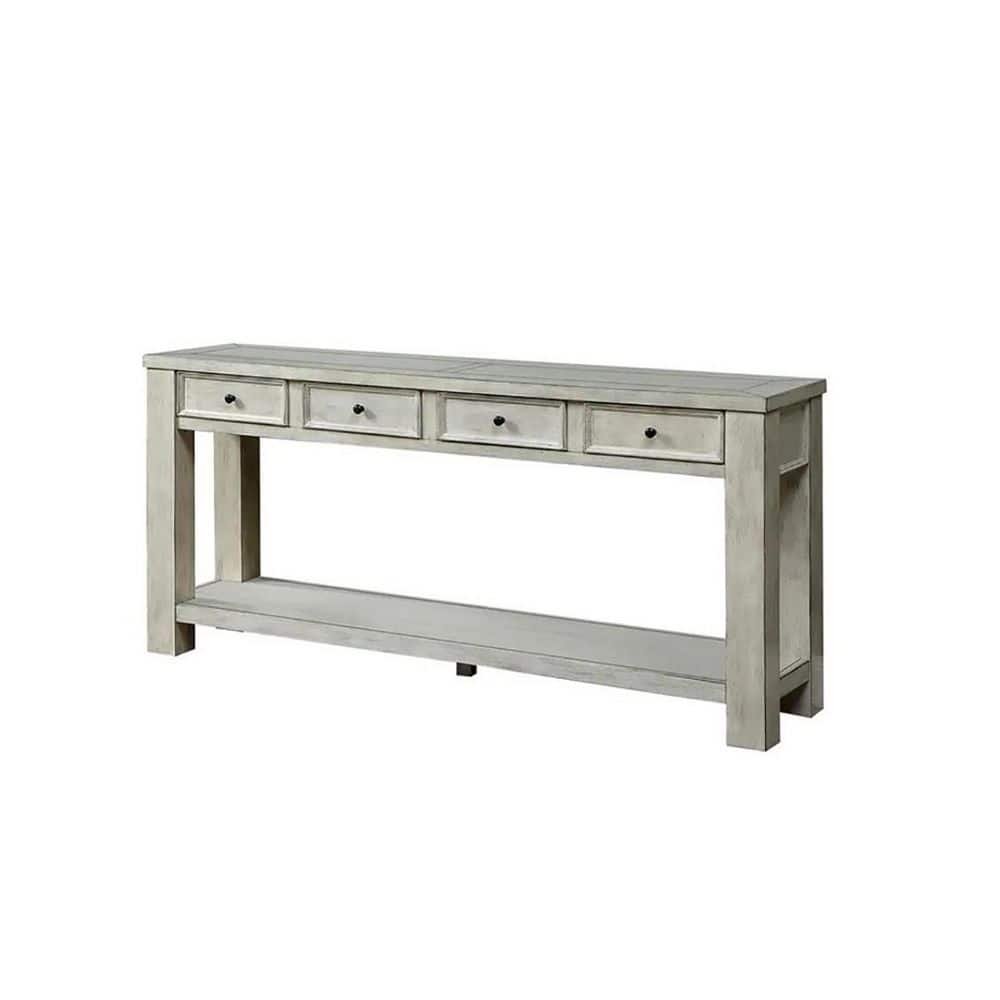 64 in. Antique White Standard Rectangle Wood Console Table with 4 Storage...