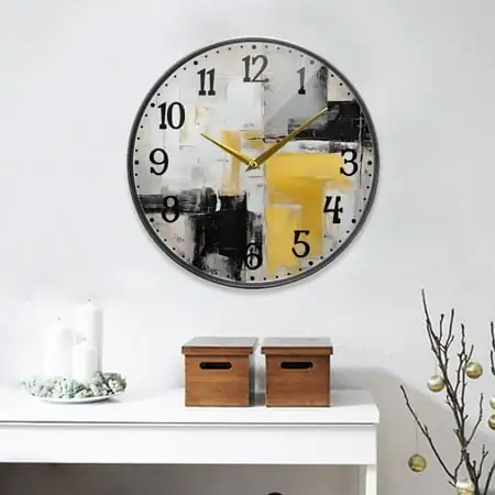 Abstract Oil Canvas Painting Round Wall Clock 12 Inch Non Ticking Silent Battery Operated Clock for