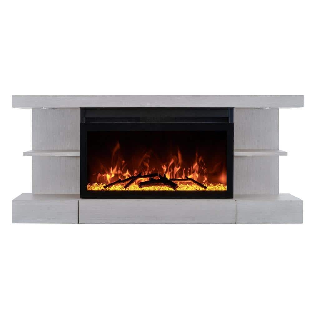 Activeflame Home Decor Series 48 in. Electric Fireplace Cap-Shelf Mantel Classic Grey...