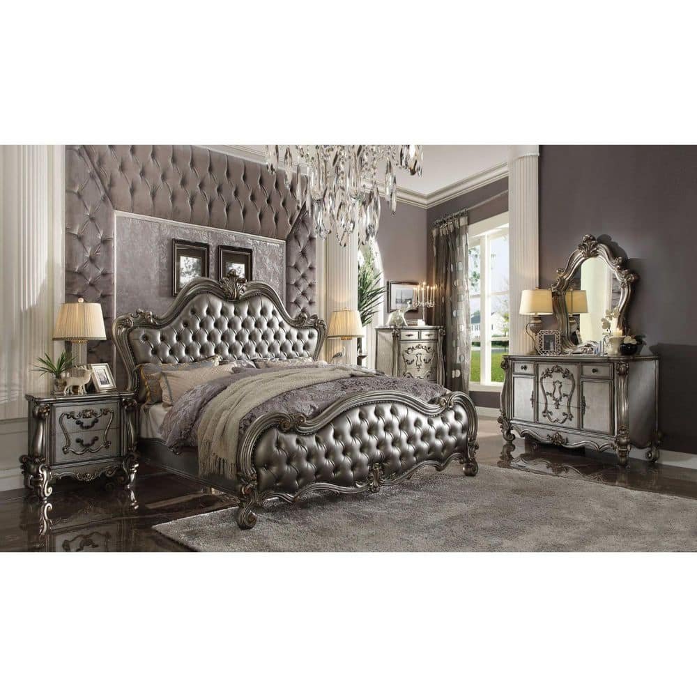 Amelia Silver Wood Frame King Platform Bed with Upholstered