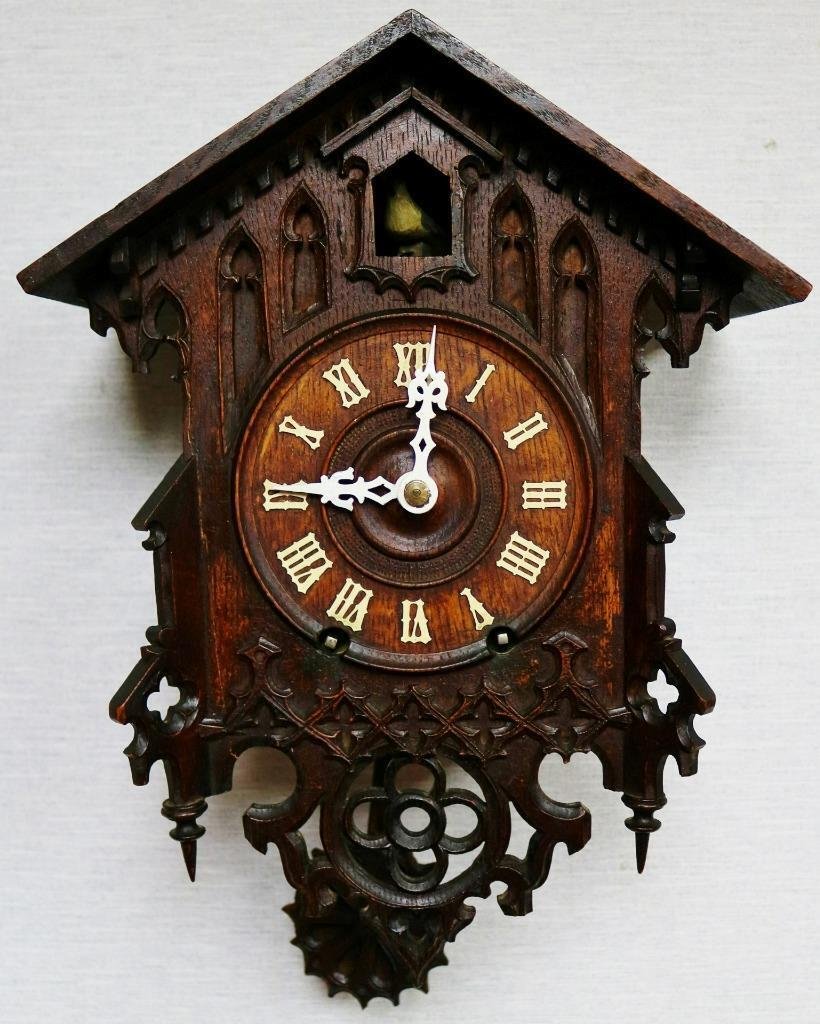 Antique 19thC Carved Black Forest Spring Driven Automaton 8Day Cuckoo Wall Clock