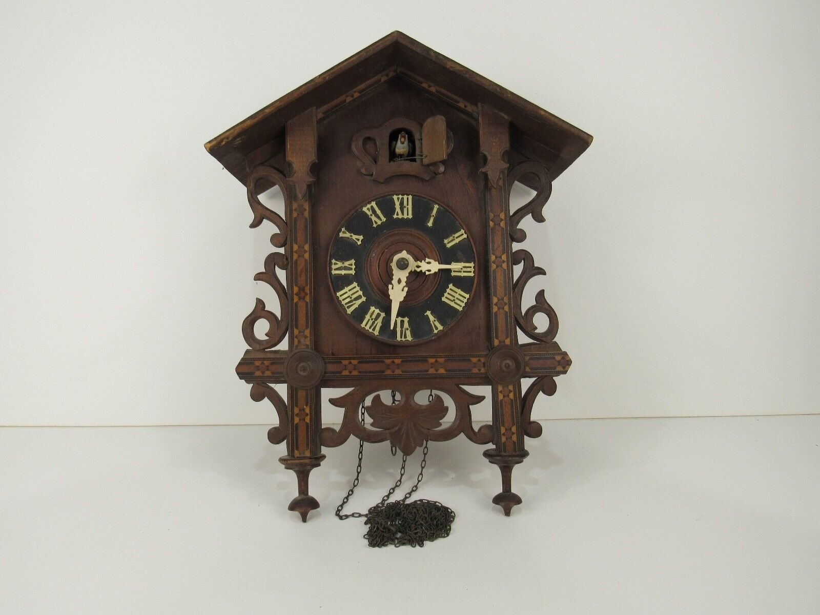 Antique Cuckoo Clock Faller Sohne Inlay wood GERMAN