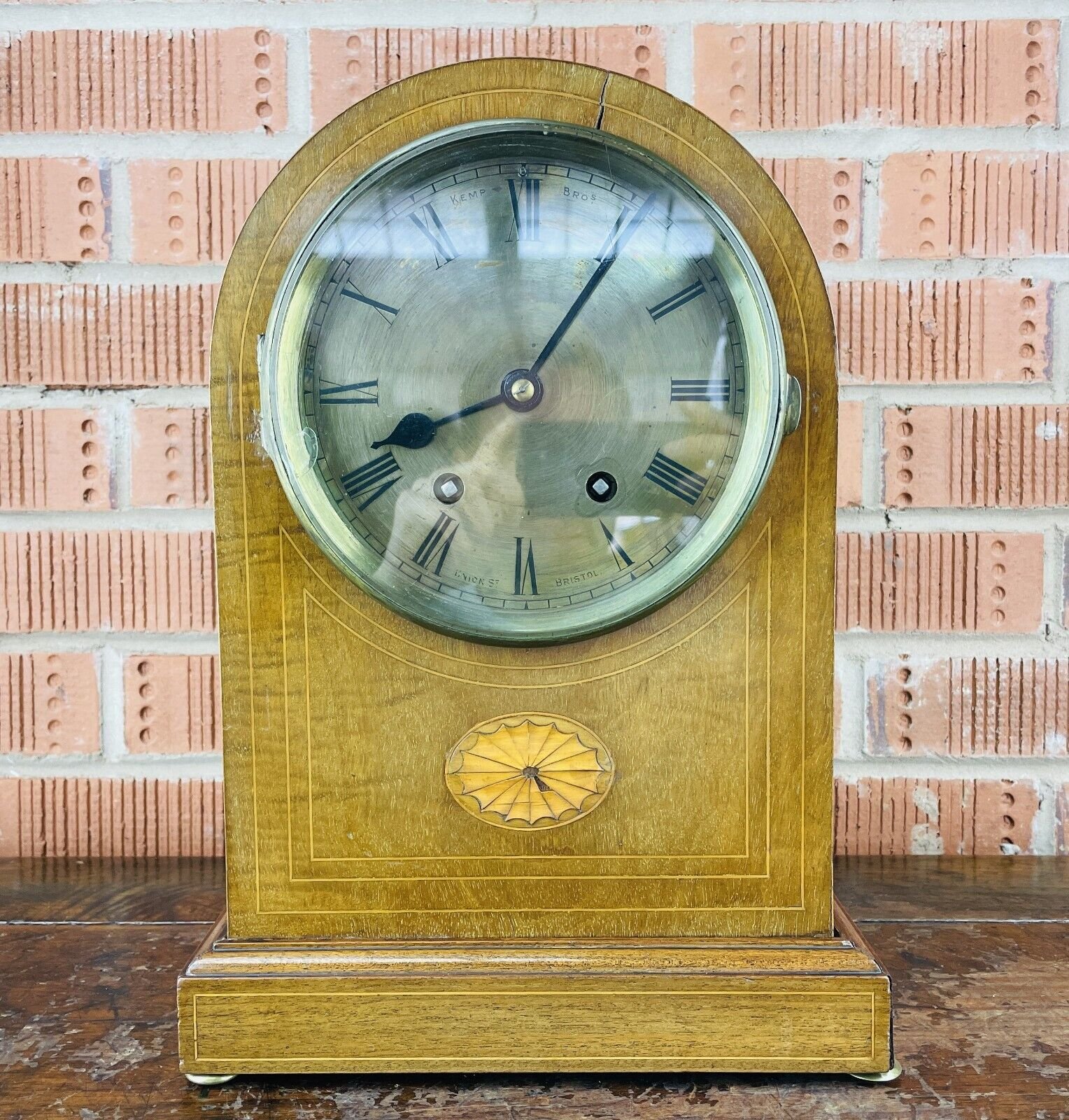 Antique Edwardian Mantel Clock Dome Shell Inlaid French 8 Day Movement Vincenti