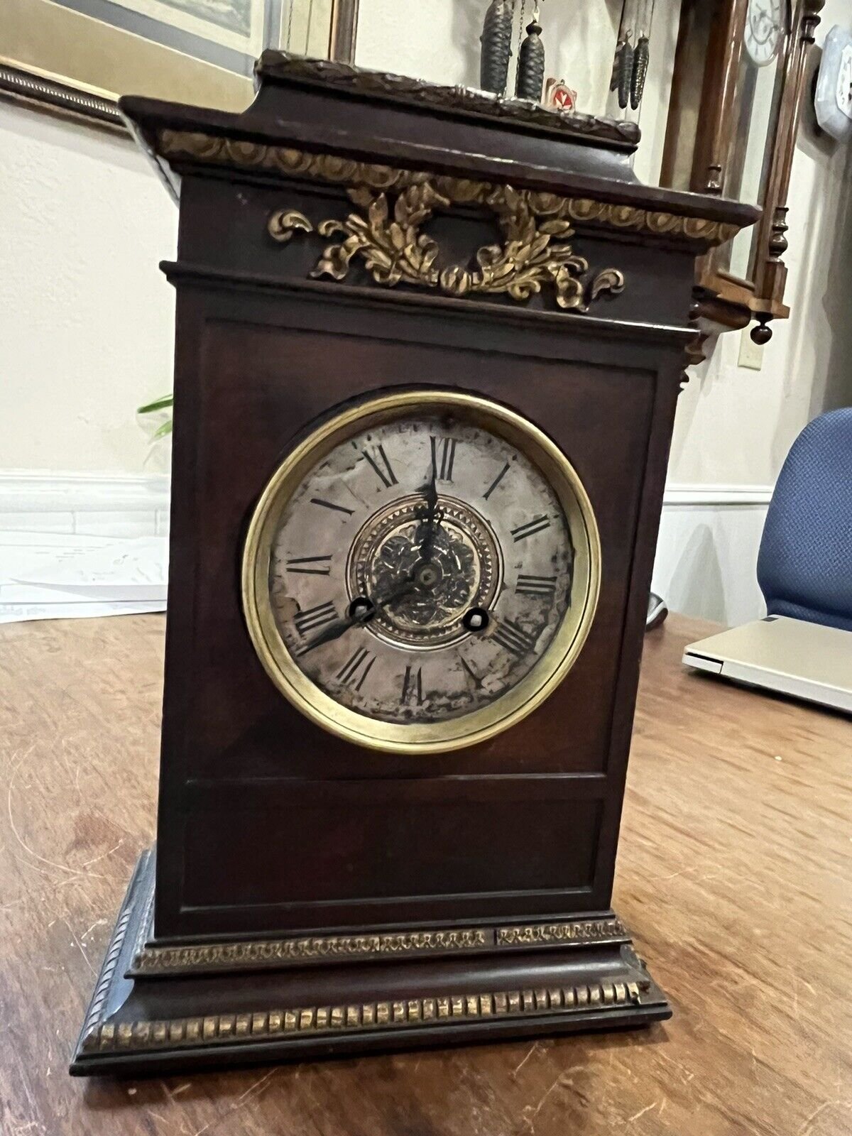 Antique Empire 8-Day Movement Rosewood French Mantel Clock