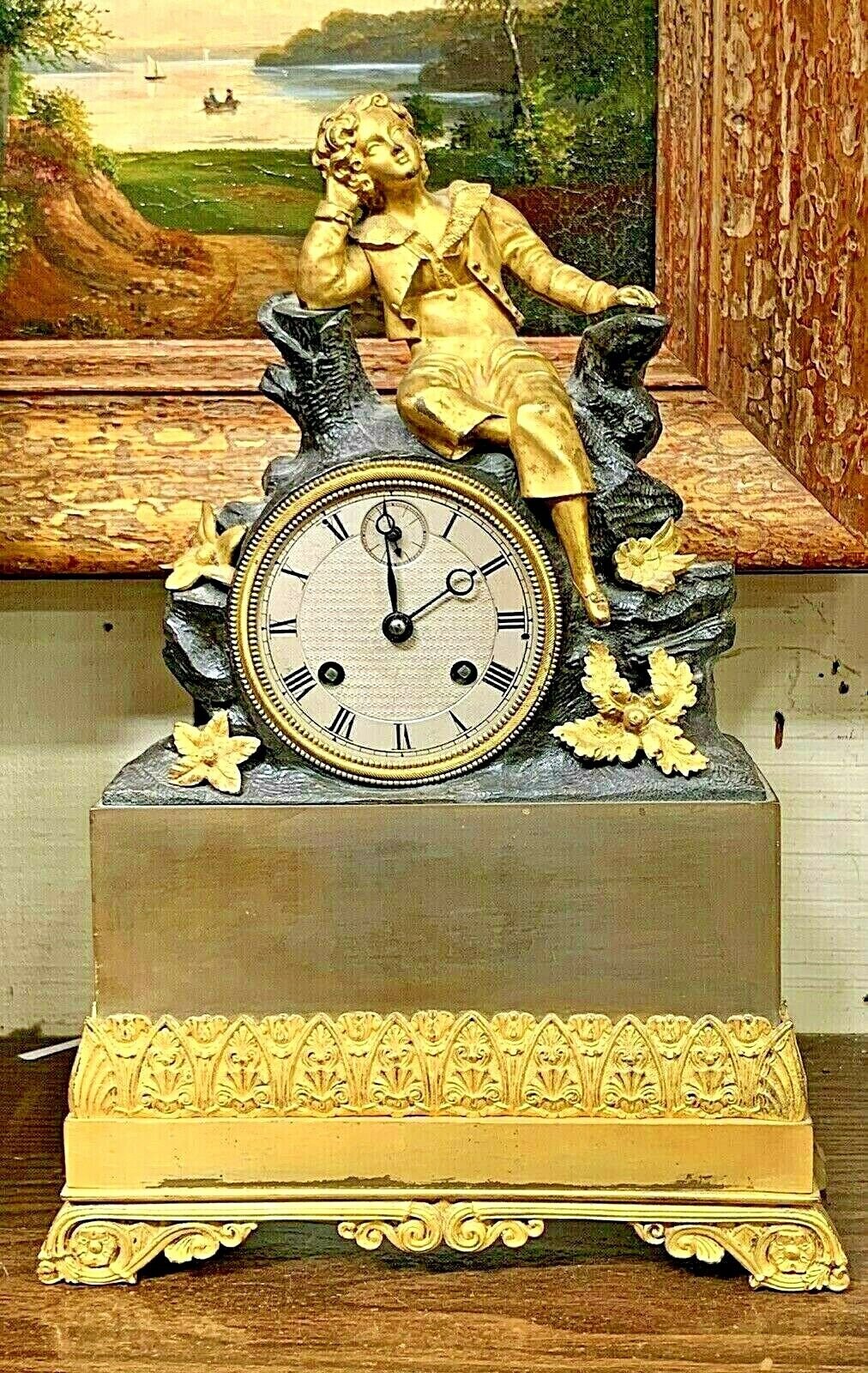 Antique French Bazelaire de Paris Patinated And Gilded Bronze Mantel Clock