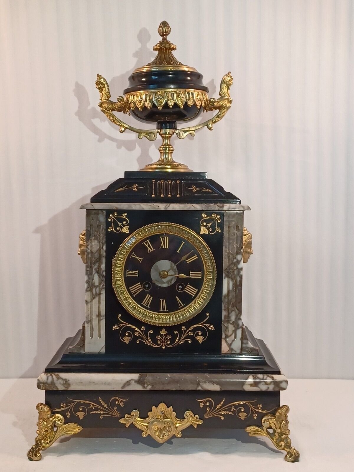 Antique French Style Marble Mantle/Table Clock by J. FRERES Circa: 1890s
