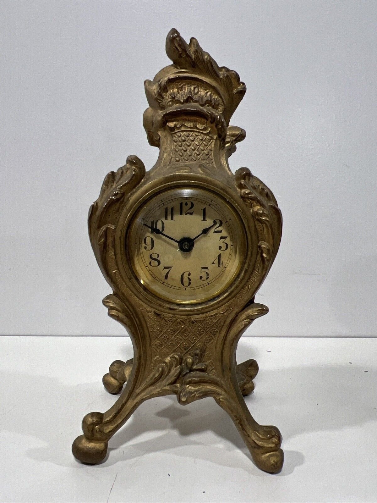 Antique Gilded Victorian Baroque Gold Small Table Clock Condition Runs