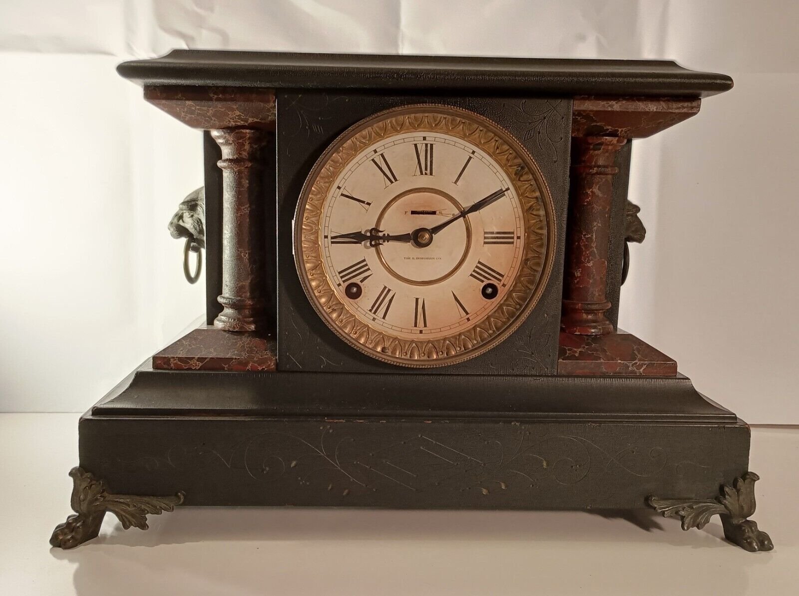 antique Ingraham key-wind 8 day time and strike mantel clock