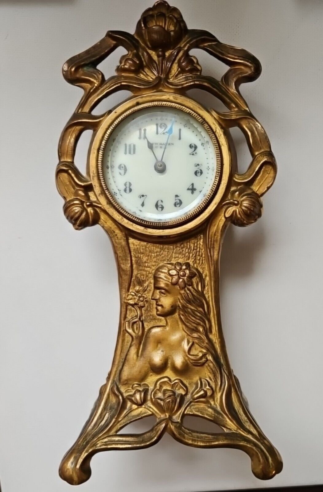 Antique Mini Mantel Clock Gilded Table Clock Floral Desk Top Office Home Decor