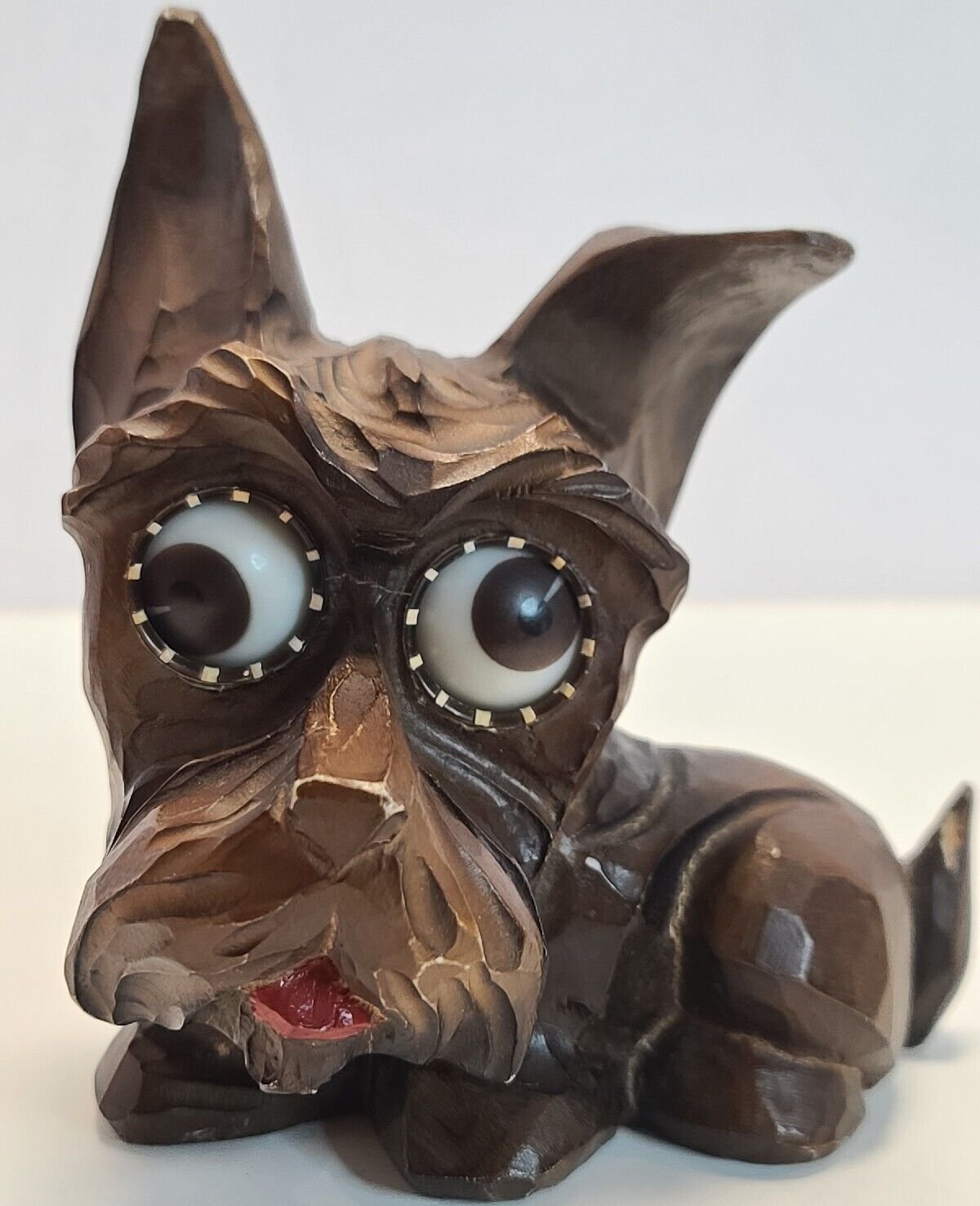 Antique OSWALD Germany Rotating 'Rolling Eyes' Carved Scottie Dog Desk Clock