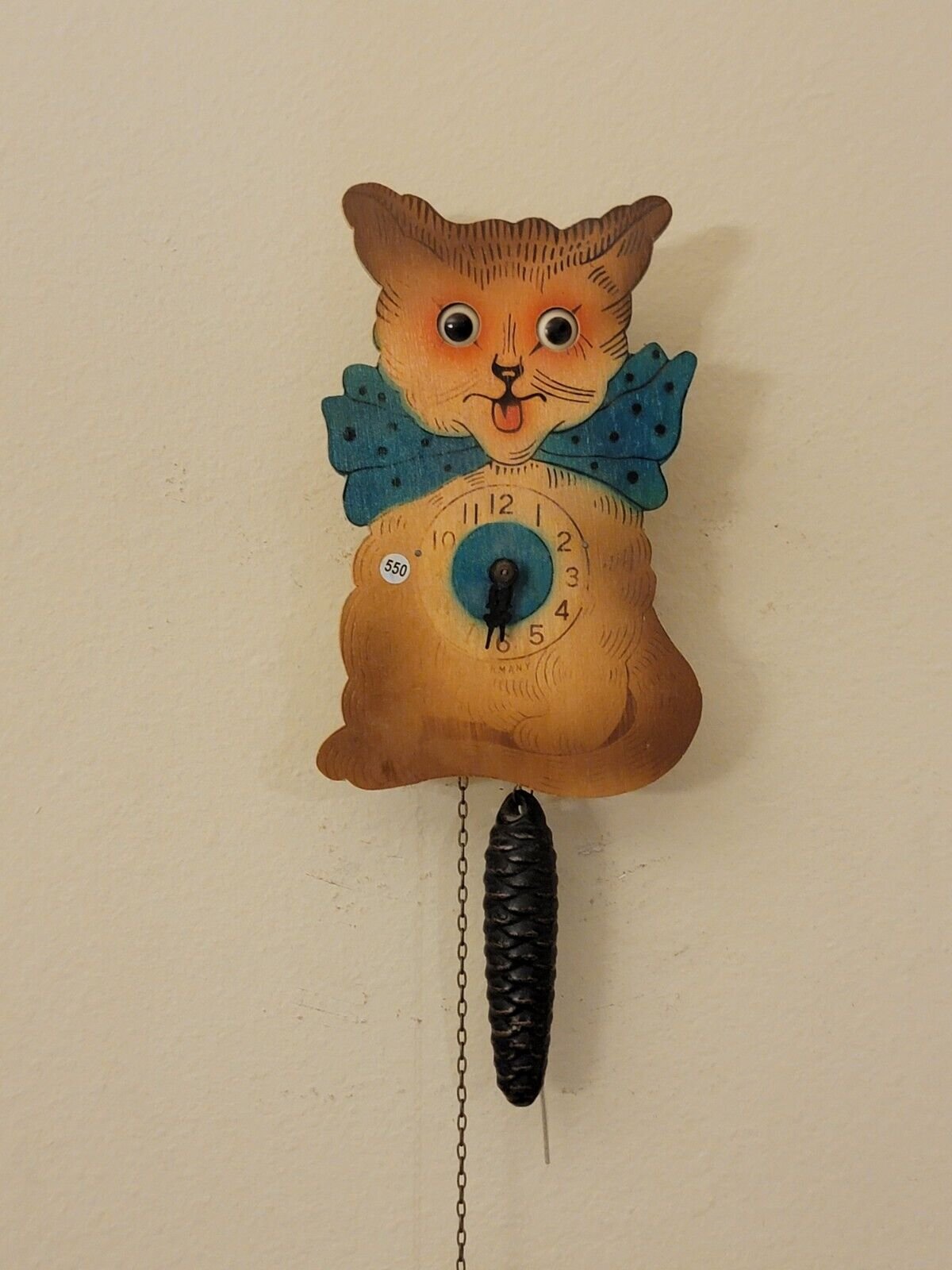 Antique Rare Helmut Kammerer German Cuckoo Clock Cat Moving Eyes. Read Desc.