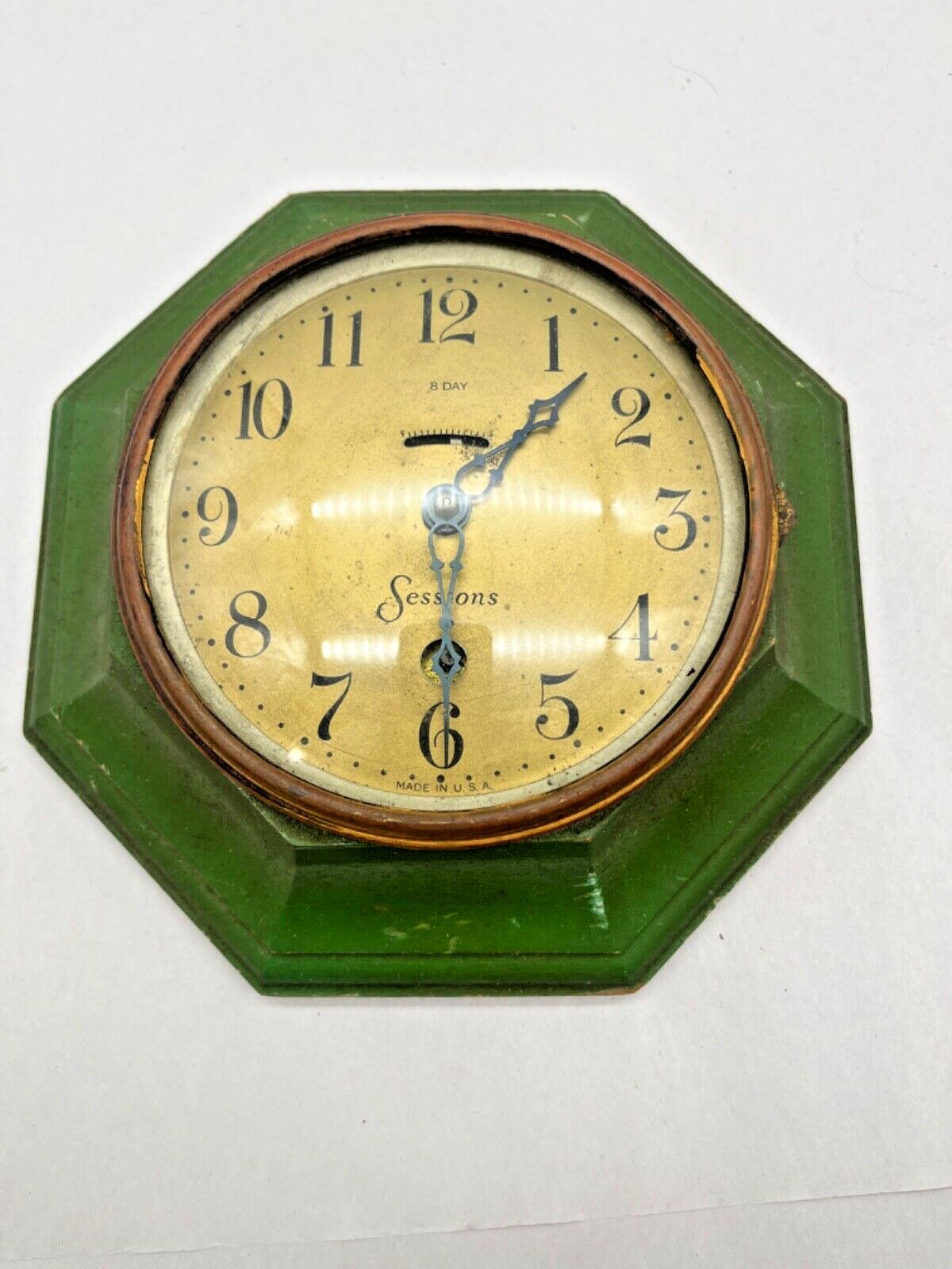 Antique Sessions 8 Day Clock Green And Gold.