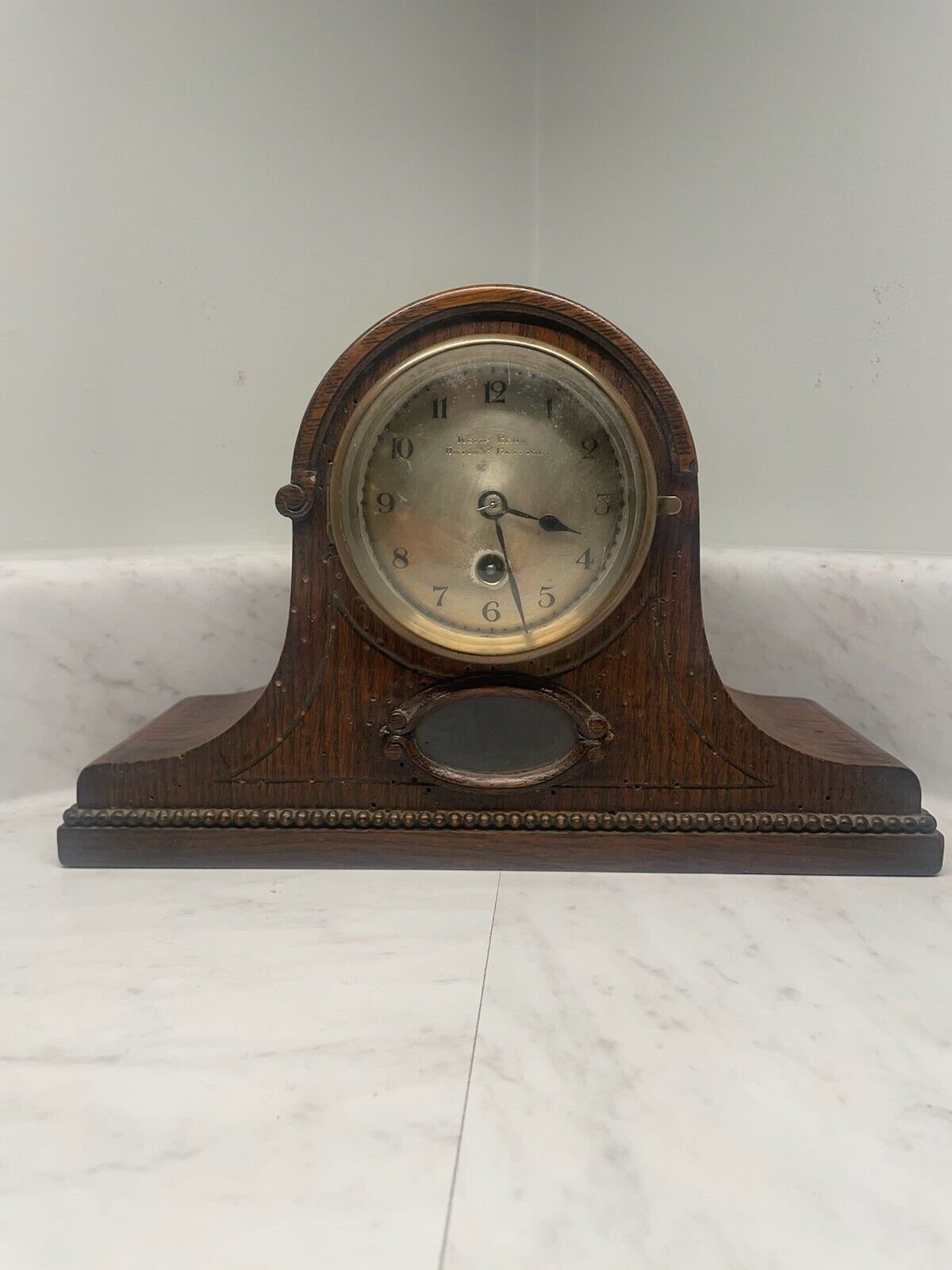Antique vtg kemp bros union st bristol wood pendelum mantel clock