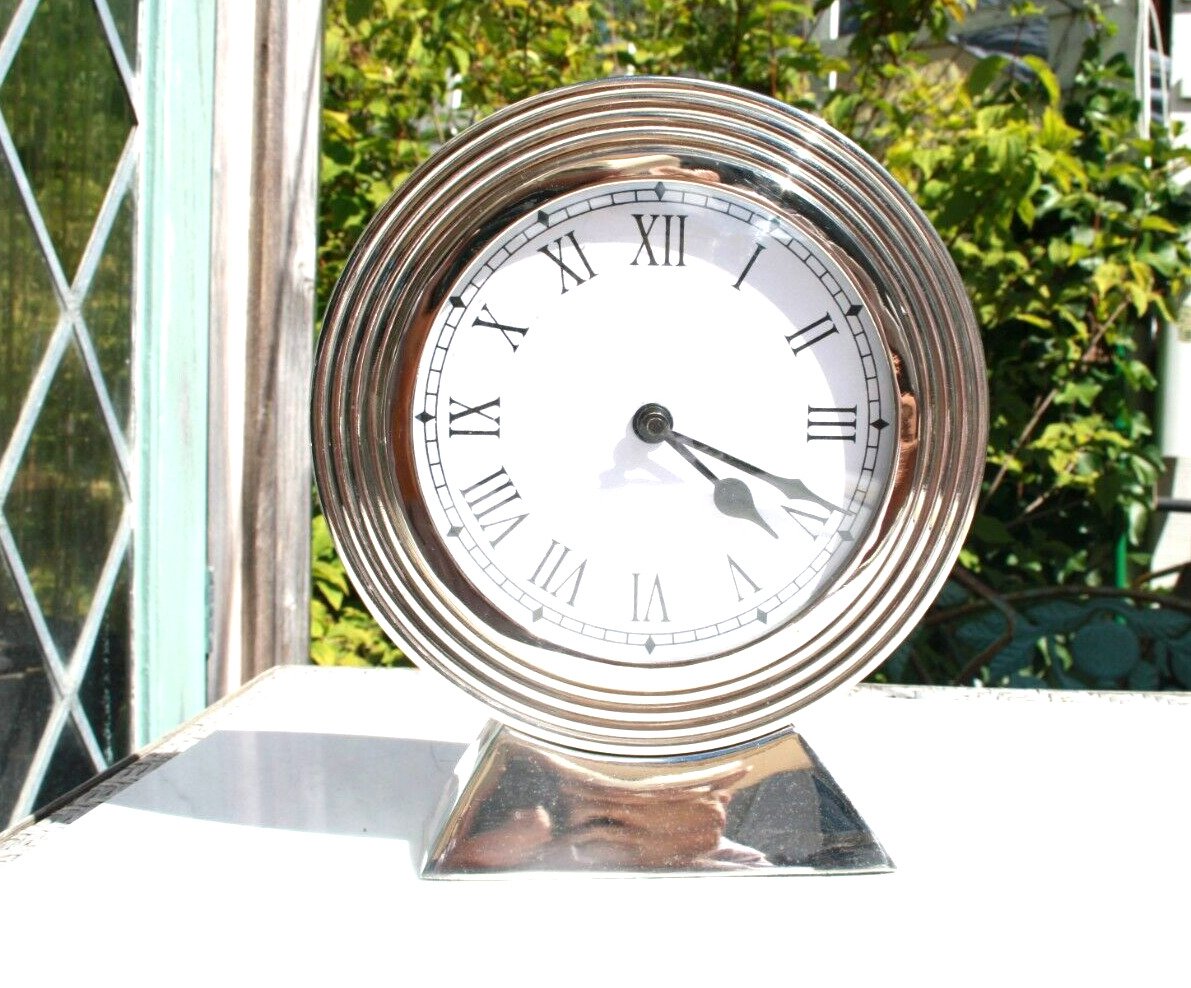 Art Deco Retro Style Table Clock Chrome Made in India
