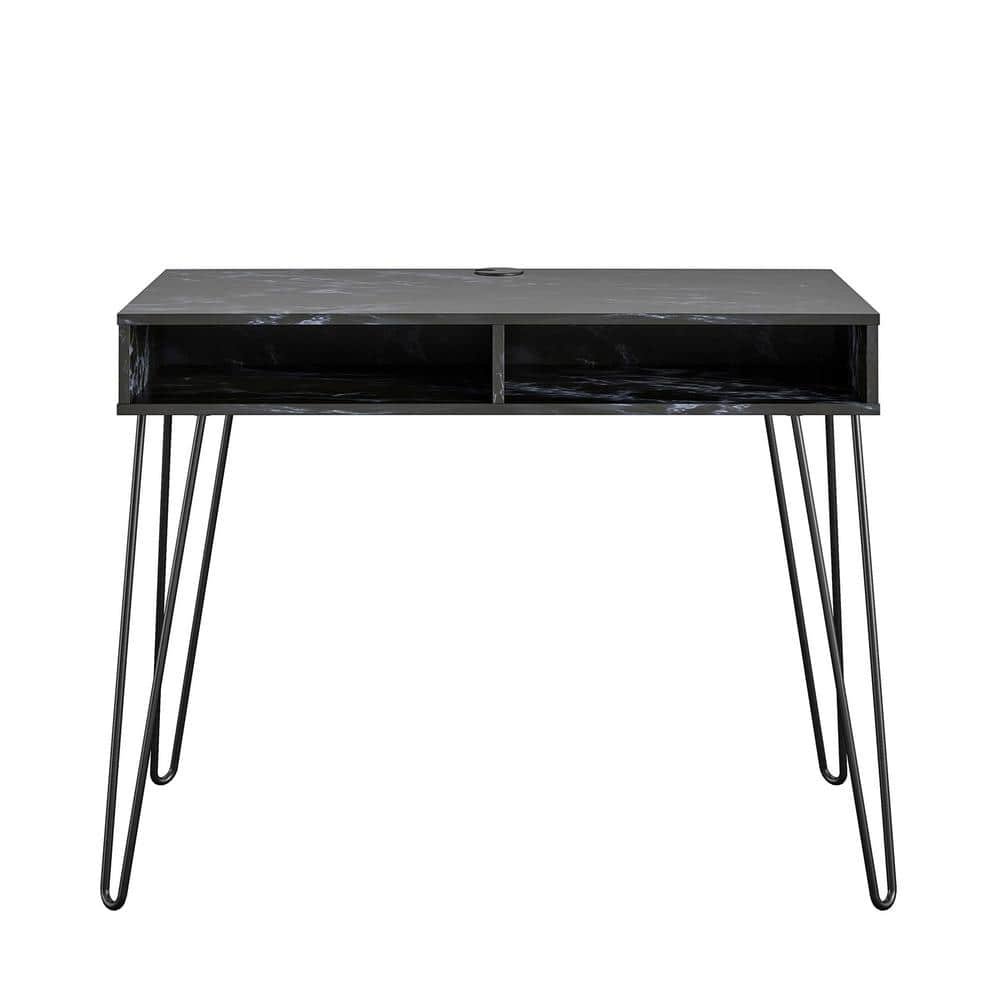 Athena 40.5 in Black Marble Computer Desk with Storage