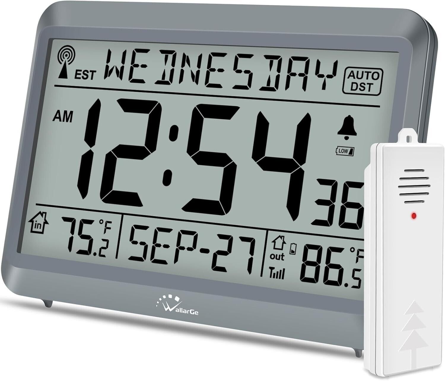 Atomic Clock with Indoor Outdoor Temperature, Self-Setting Digital Wall Clock