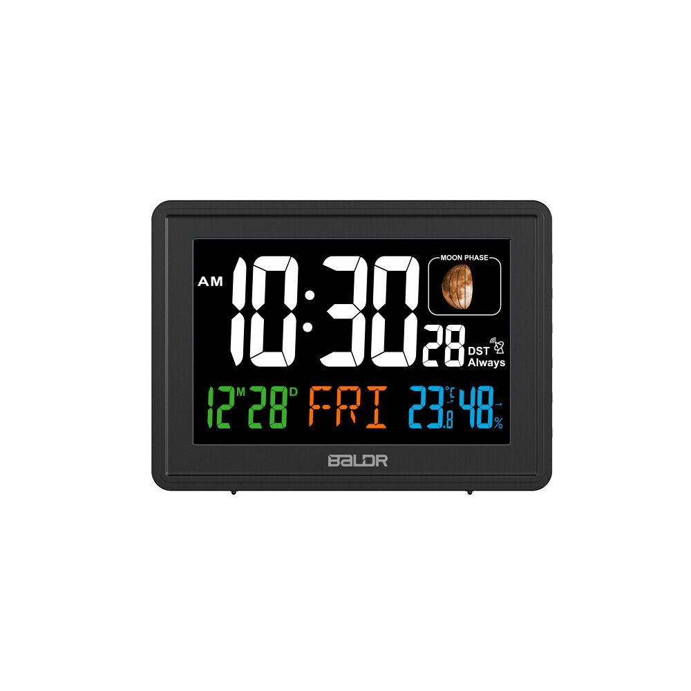 BALDR Radio Controlled Alarm Clock Large Display with Time Calender Temperature