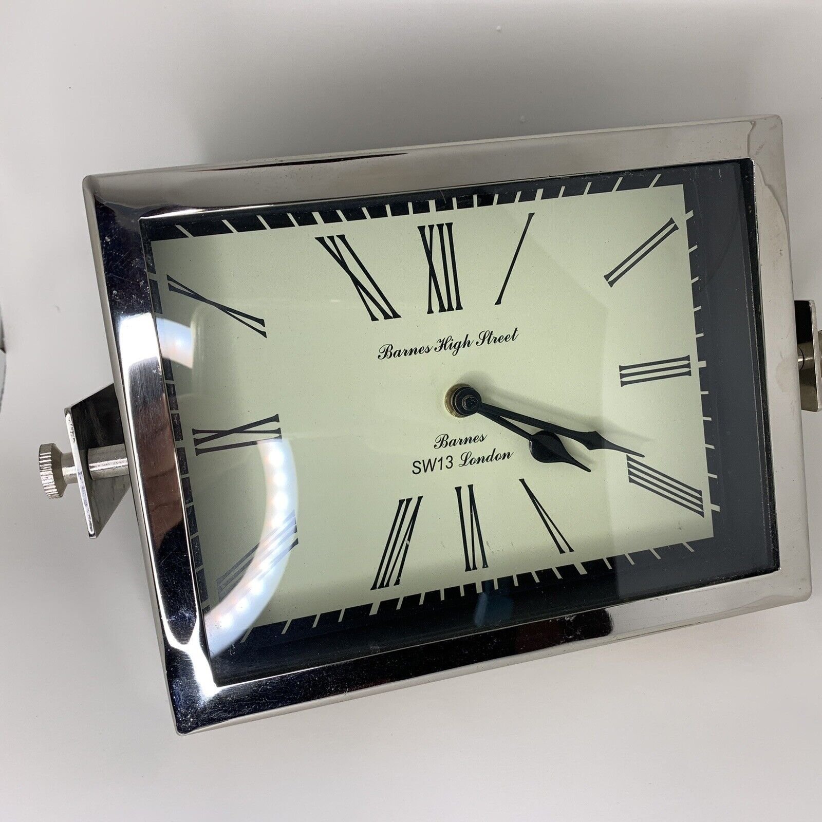 Barnes High Street SW13 London Stainless Adjustable Mantle Desk Clock Metal