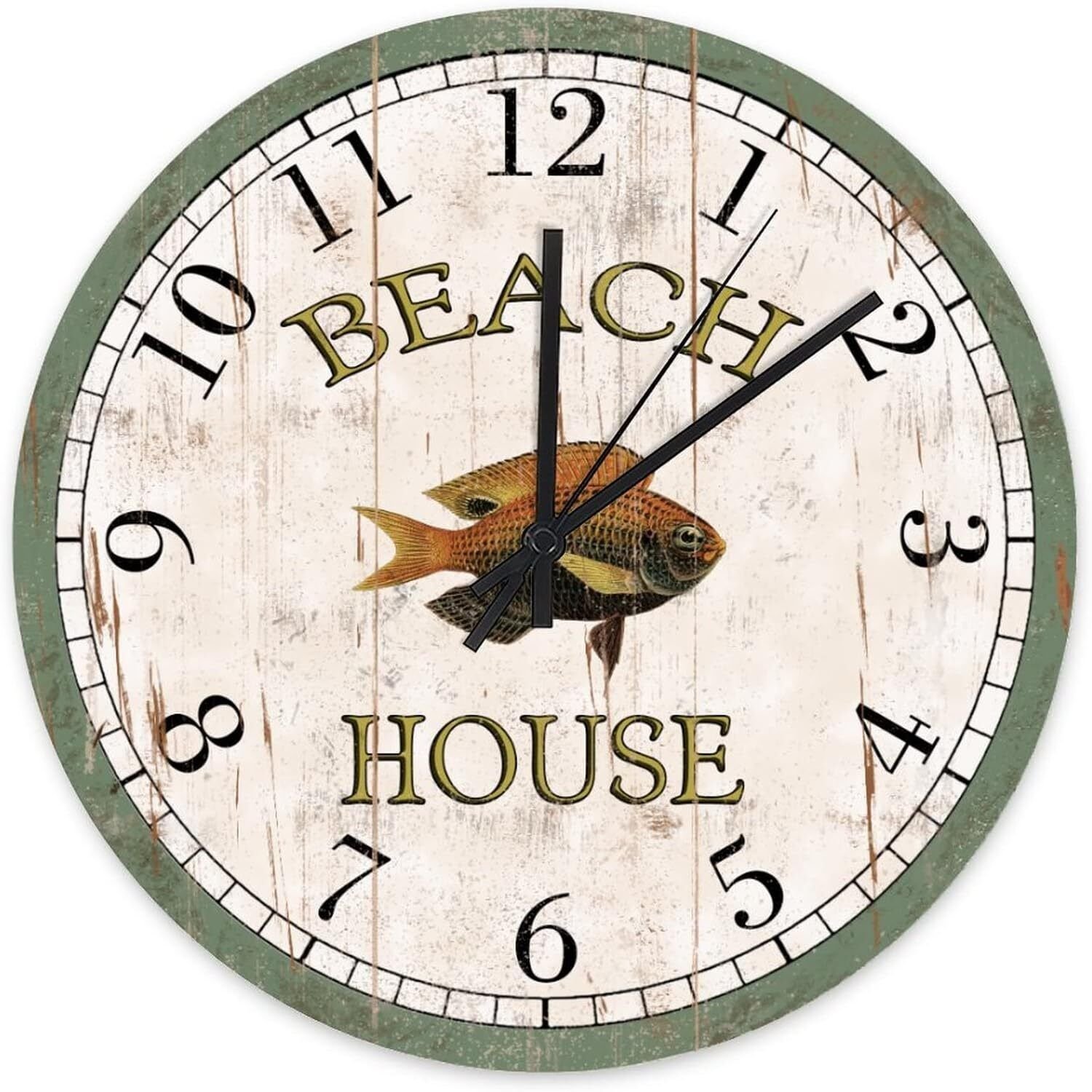 Beach House Wall Clock Walleye Fish Beach Decor Clocks Ocean Animal Round Wooden