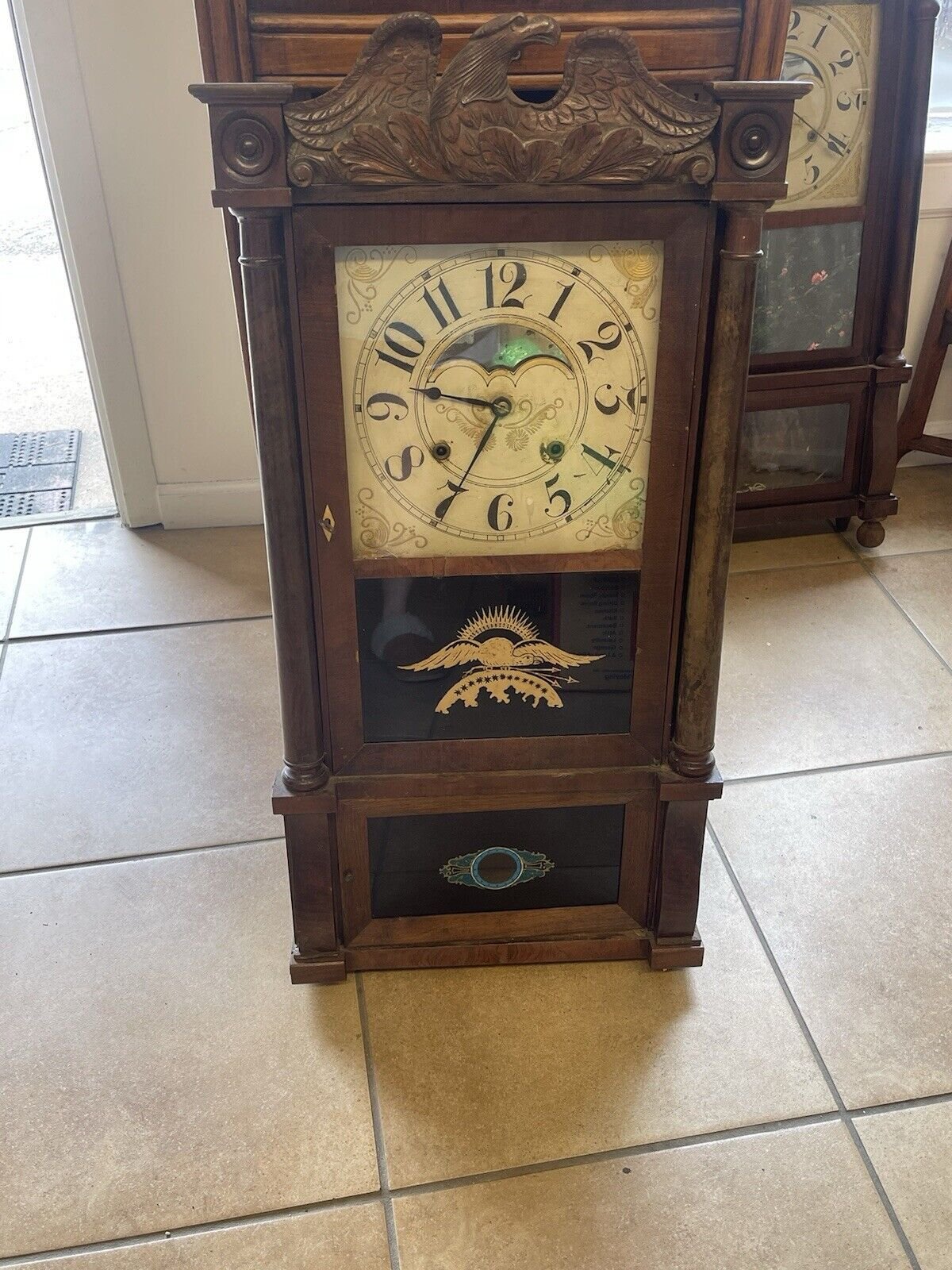 Beautiful Antique Triple Decker Clock With Beautiful Carved Eagle Finial