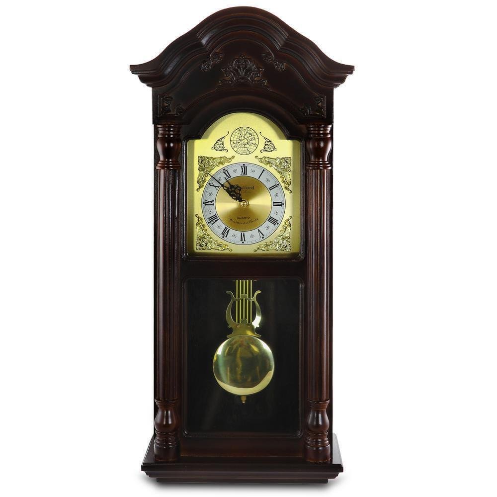Bedford Clock Collection Chiming Wall Clock W/Roman Numerals Mahogany Cherry Oak