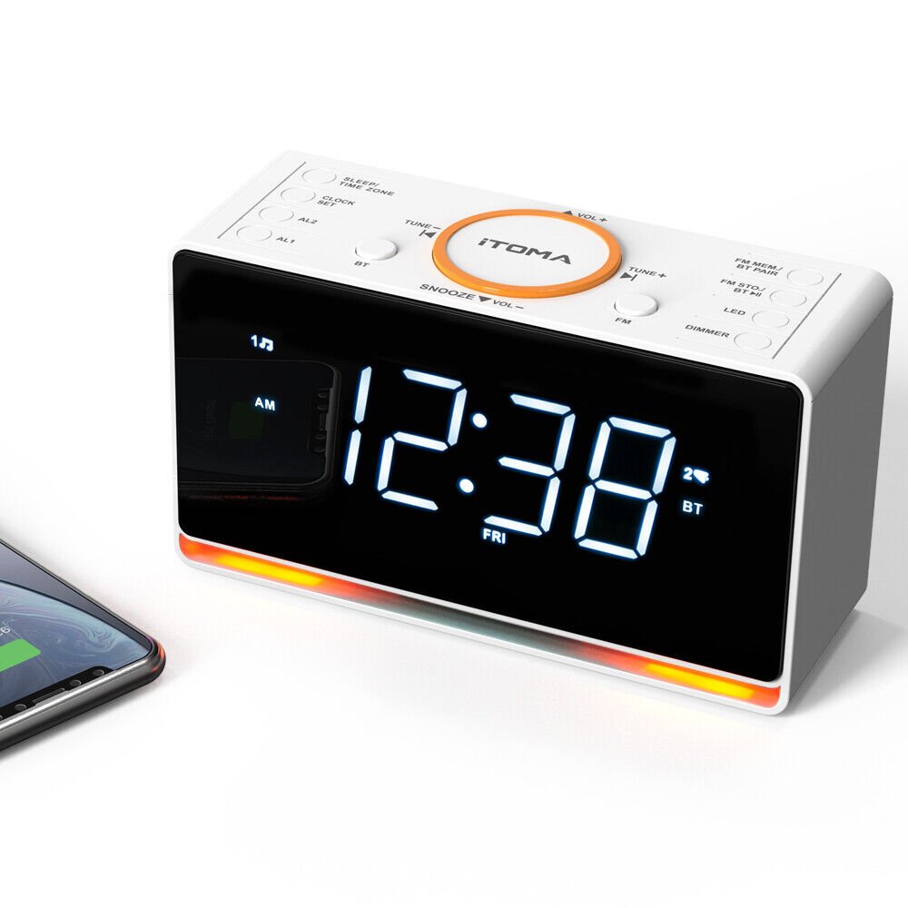 Bedside Clock Radio FM Digital Radio Tabletop Dual Alarm BT Speaker w/USB Port