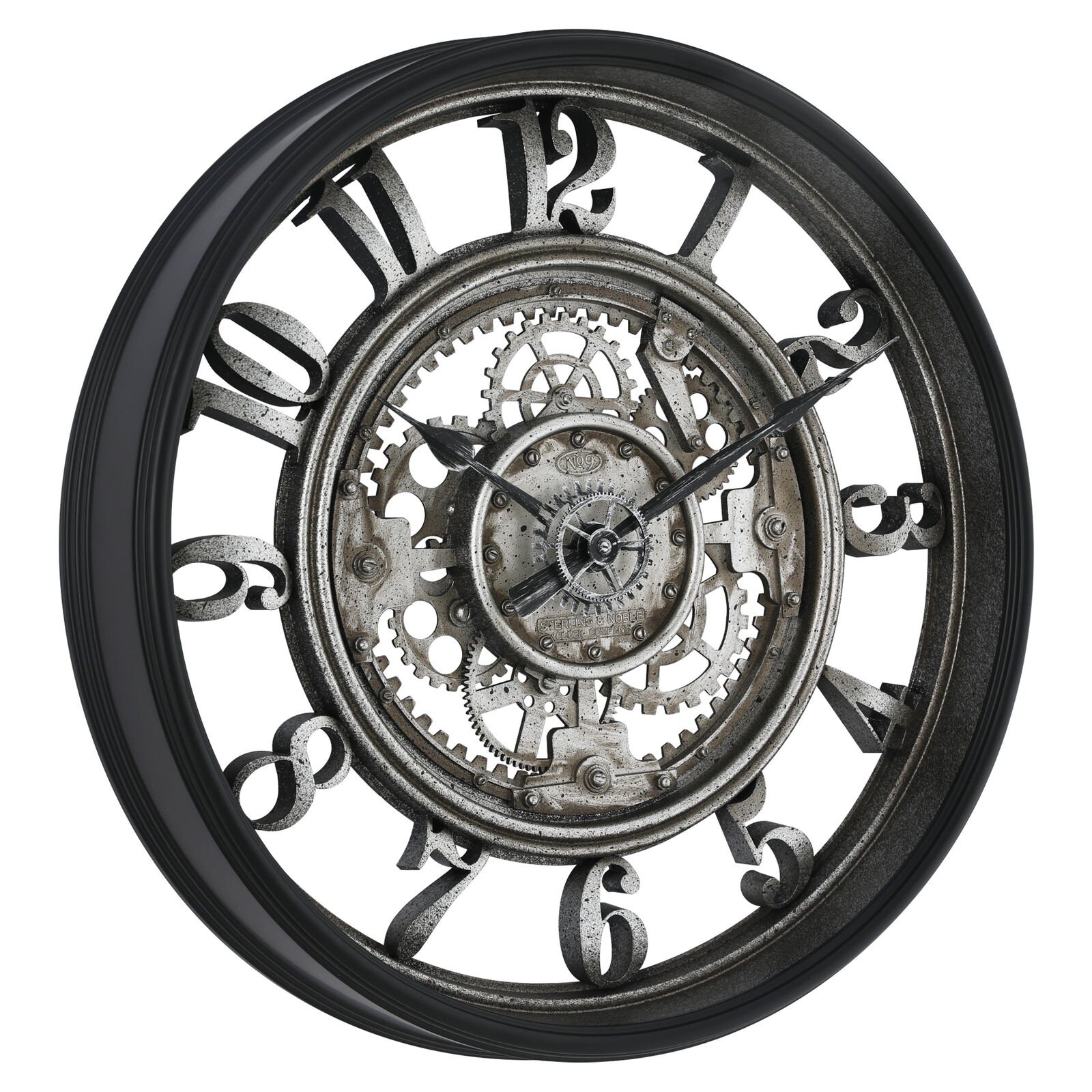 Better Homes and Gardens 20" Rustic Metal Arabic Moving Gear Analog Wall Clock