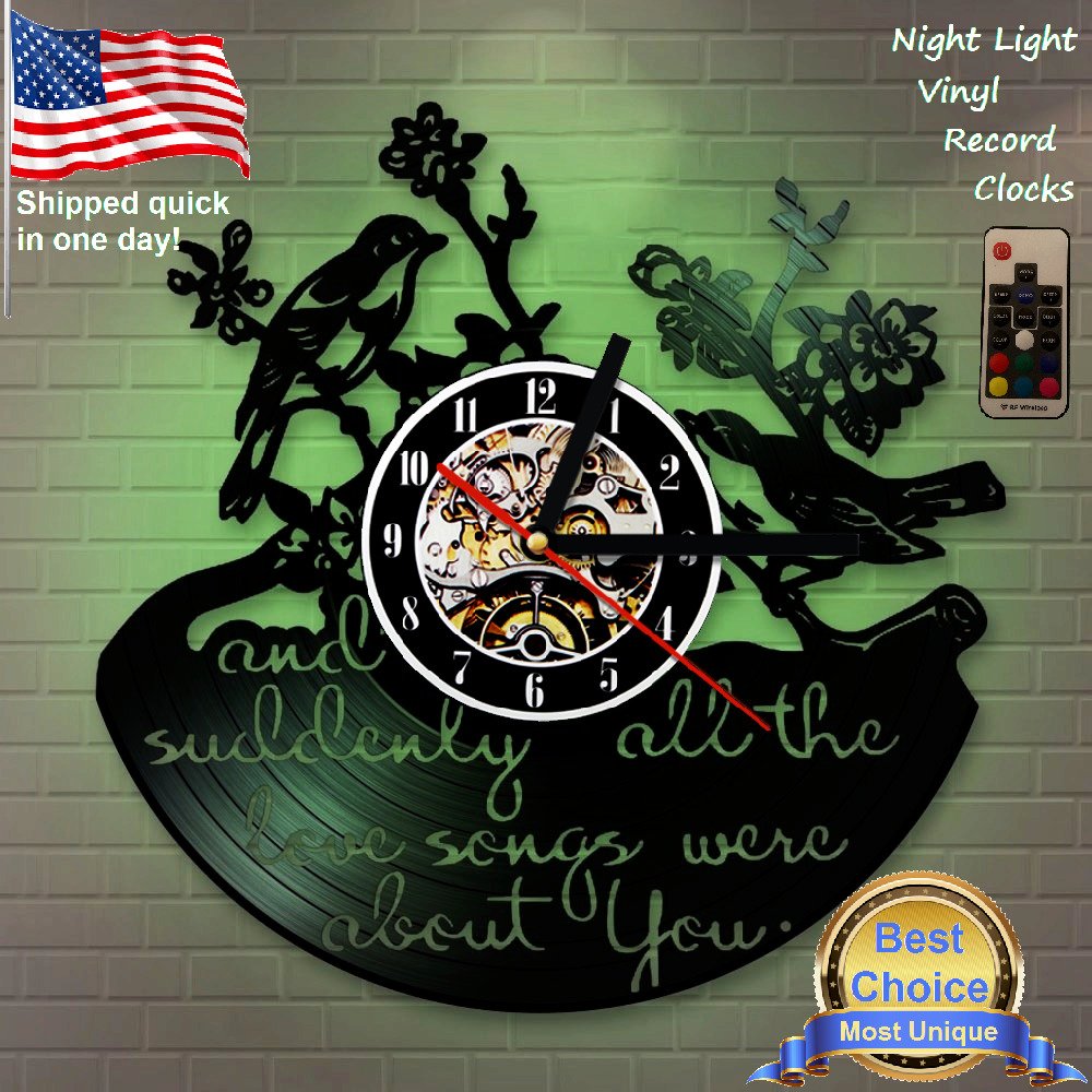 Bird song Vinyl Record LED back lit Wall Clock decor house cage bath feeder art