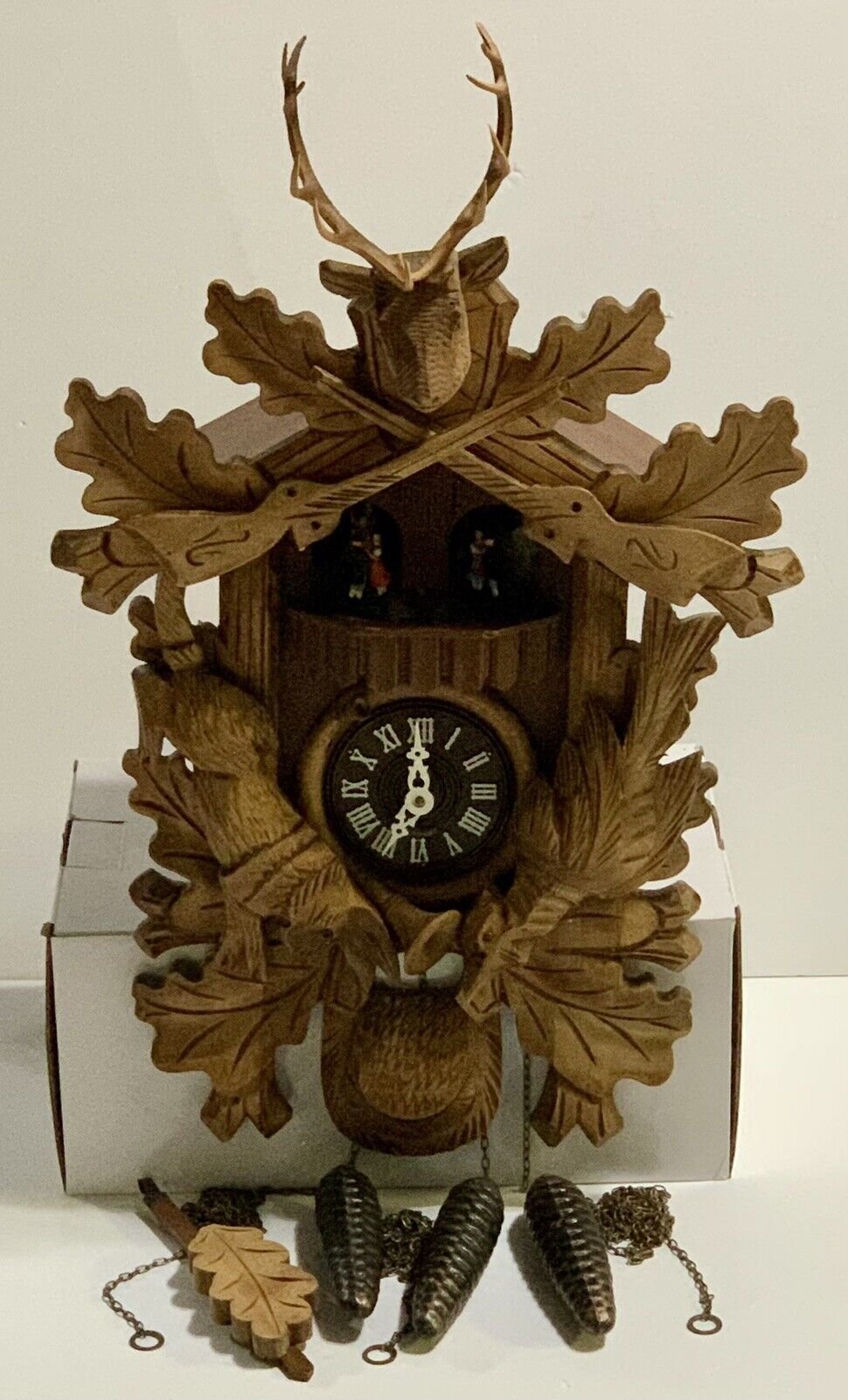 Black Forest Hunter Large H-Carved German Working Cuckoo Clock January 1985