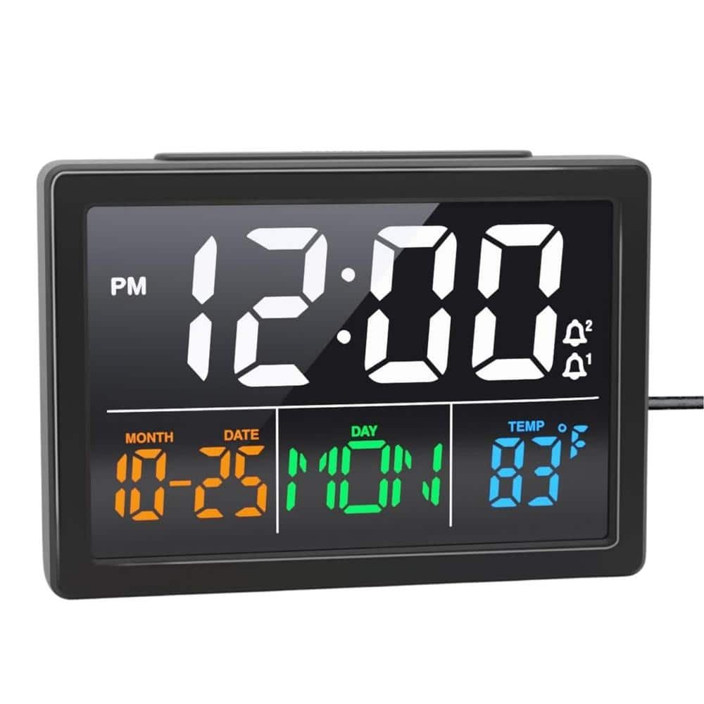 Black Modern Digital LED Alarm Clock with Time Display, Adjustable Alarm Volume,...