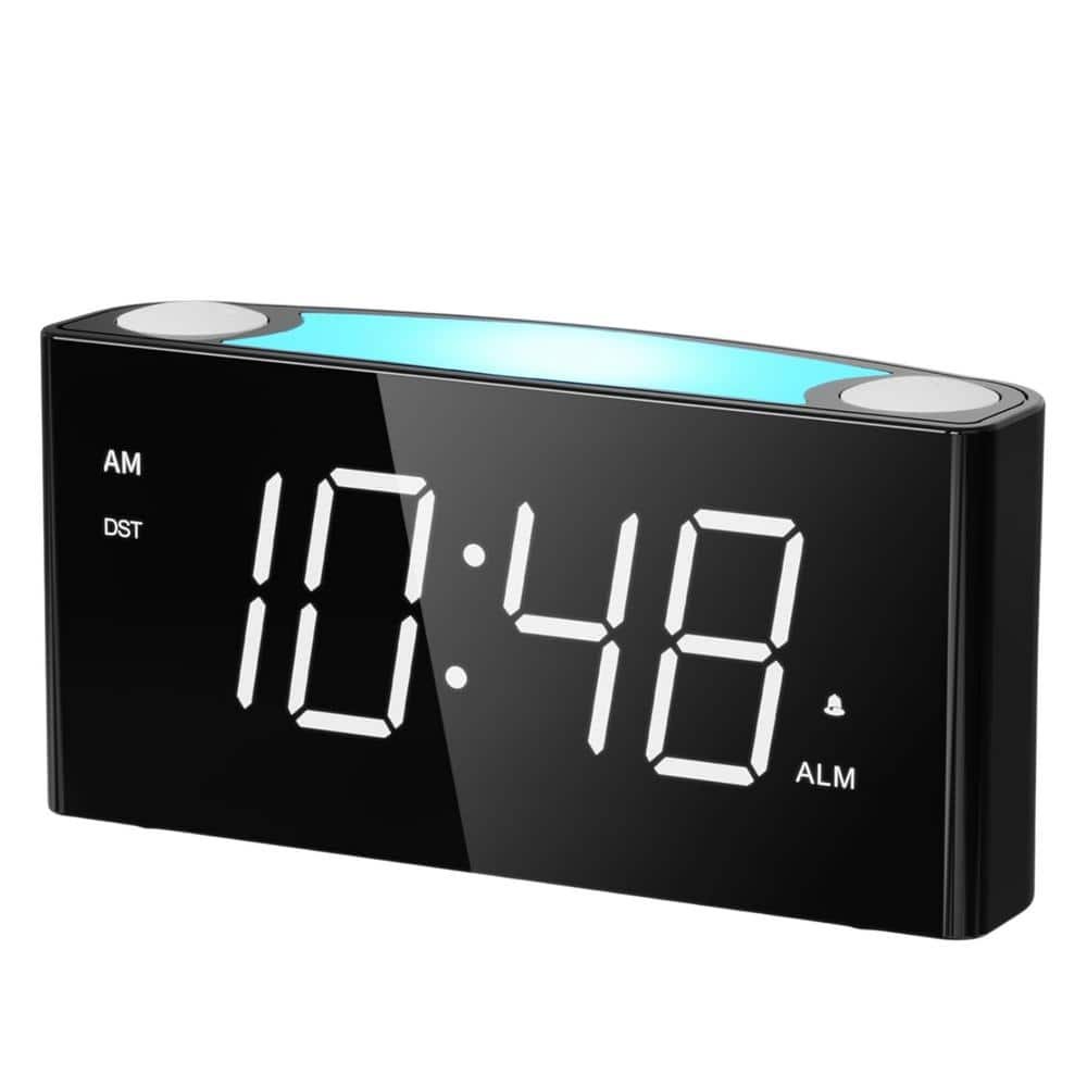 Black with White Digits Large Number Screen Digital Alarm Clock with 7-Color...