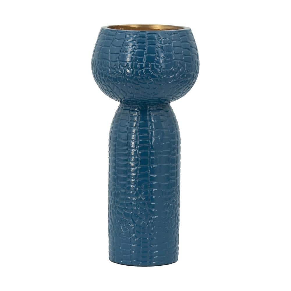 Blue Crocodile Textured Aluminum Flower Vase