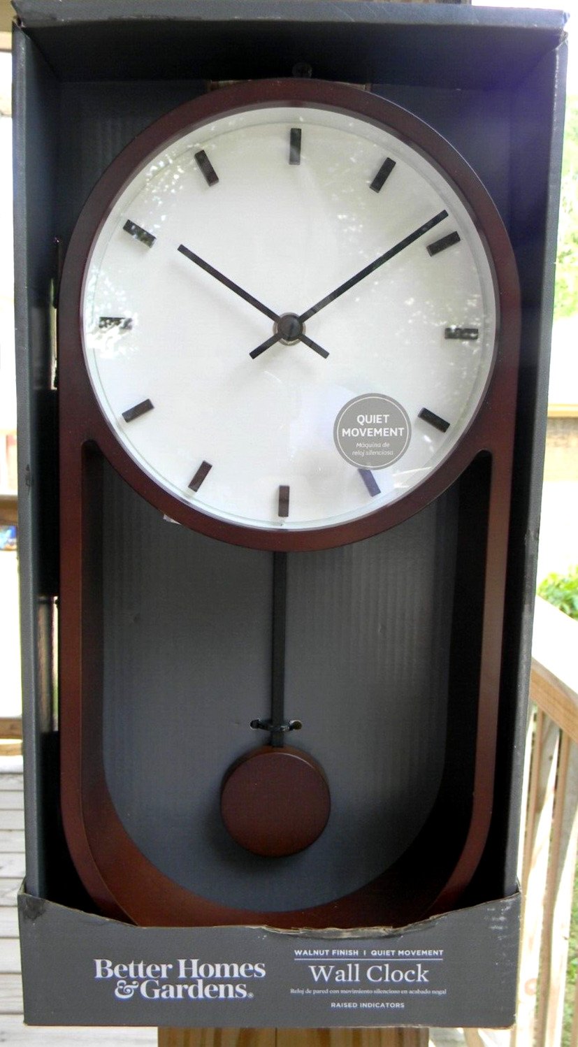 Brand New Better Homes & Gardens Wall Clock Walnut Finish & Quiet Movement 16" H