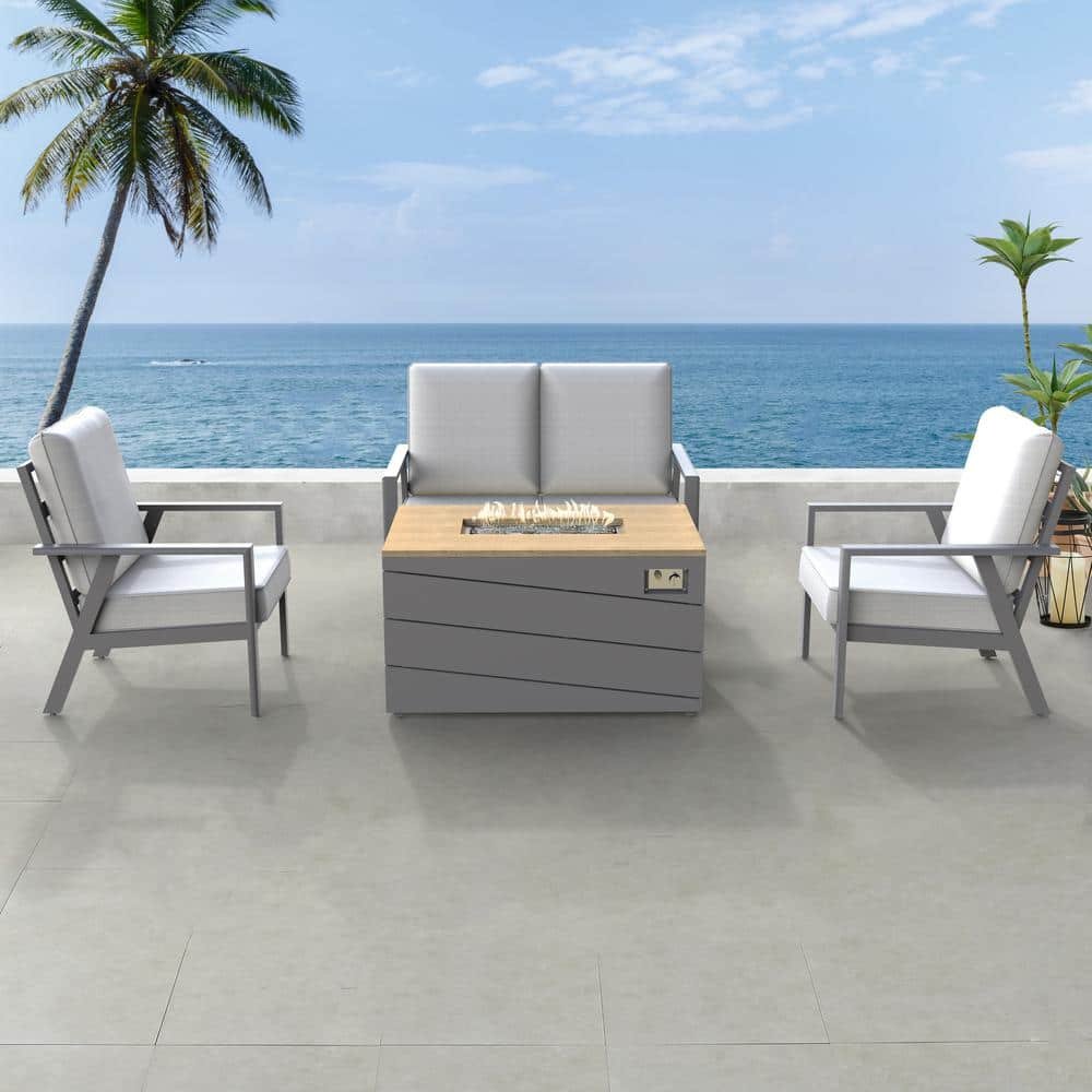 Brookwood 4-Piece Aluminum Patio Conversation Set with White Cushions