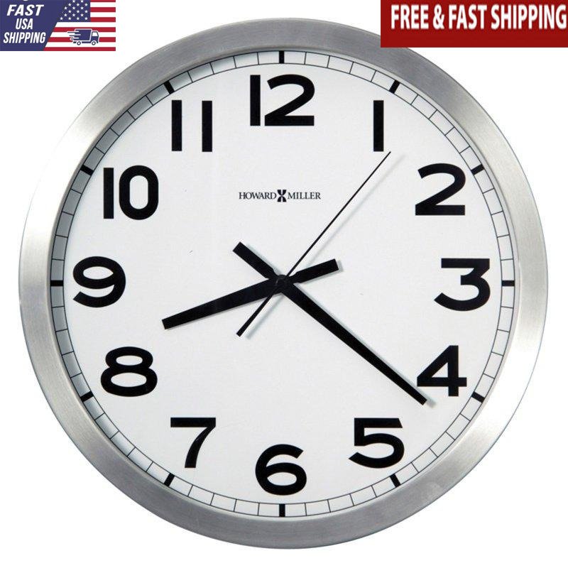 Brushed Aluminum Wall Clock Quartz Movement Black Arabic Numerals 15.75 In Dia