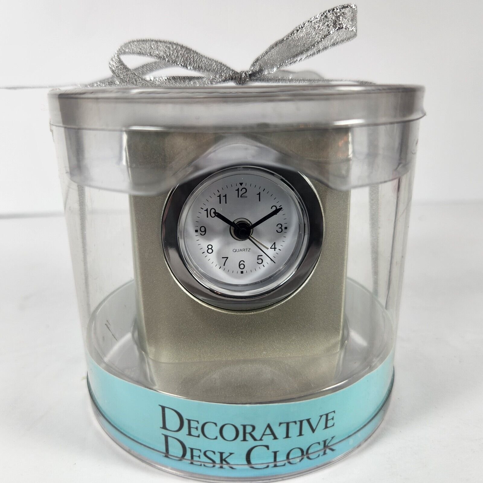 Brushed Nickle Desk Shelf Table Alarm Clock Art Deco Style - Heavy!