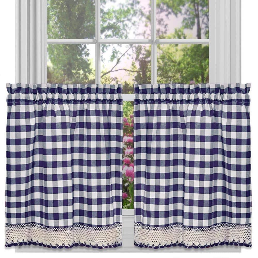 Buffalo Check Navy Polyester/Cotton Light Filtering Rod Pocket Curtain Tier Pair 58...