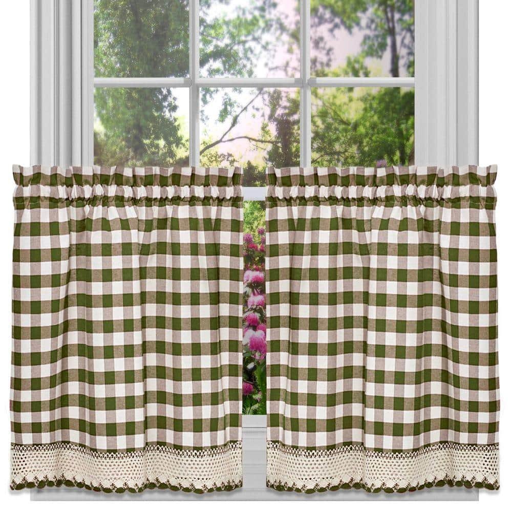 Buffalo Check Sage Polyester/Cotton Light Filtering Rod Pocket Curtain Tier Pair 58...