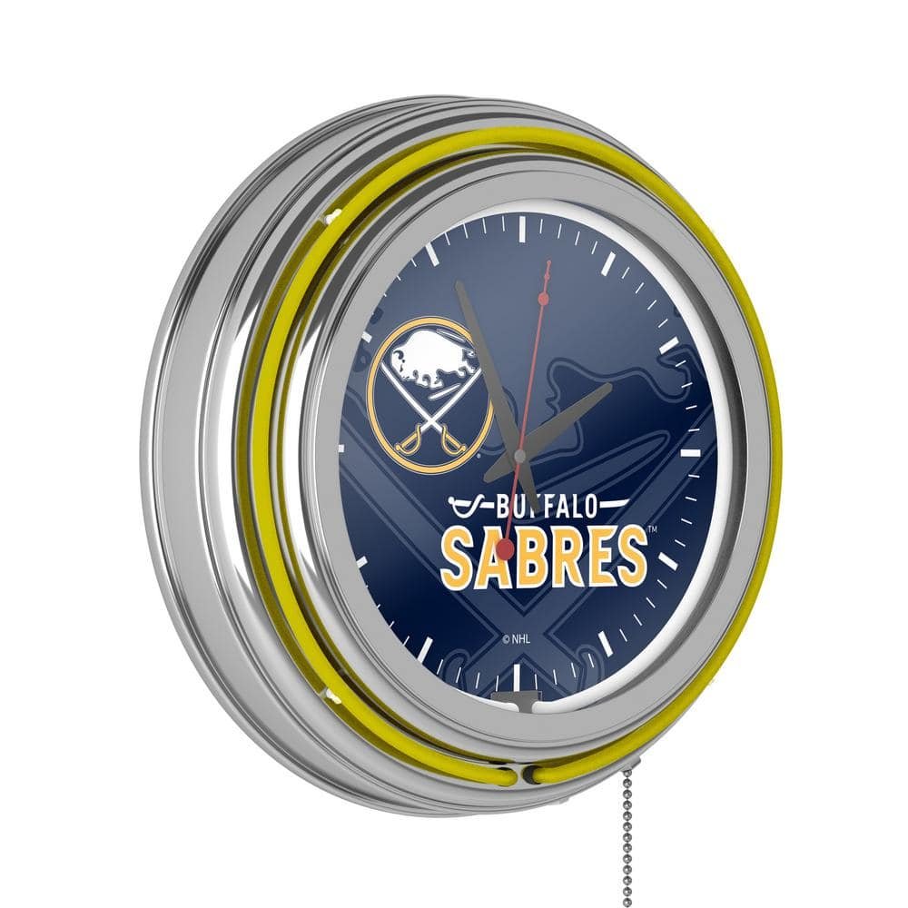 Buffalo Sabres Yellow Watermark Lighted Analog Neon Clock